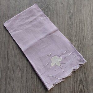 Vintage Mauve Tea Towel Napkin Fuchsia Flower Applique Light Pale Purple